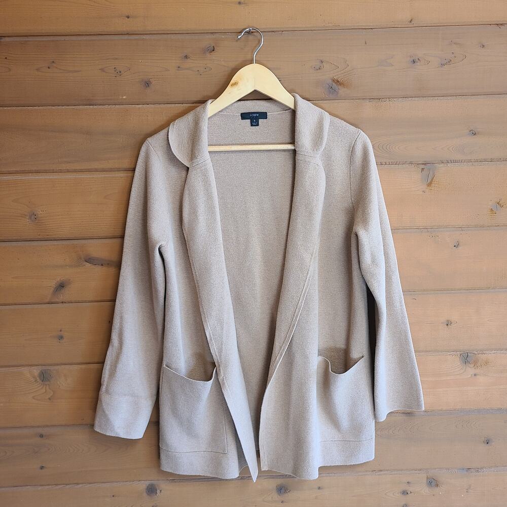 J. Crew Cardigan Eloise Sweater Blazer Heather Khaki Tan Small Collared Jacket - Picture 2 of 4